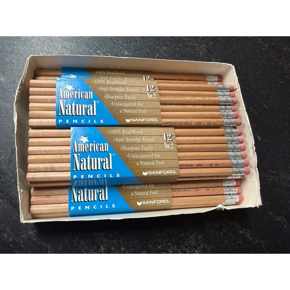 Vintage Sanford American Natural No. 2 HB Pencils - 60 Count Box - NOS USA Made